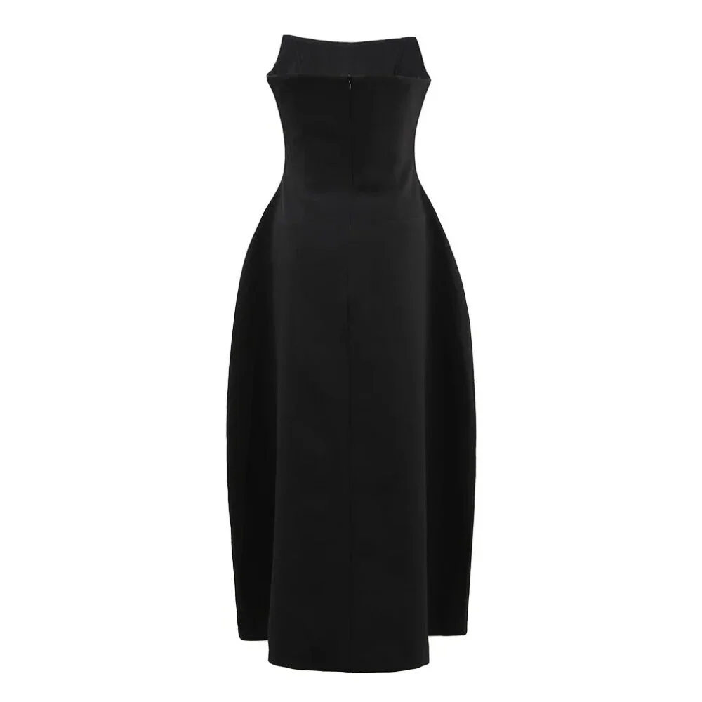 Stunning Embellished Crystal Bodice Midi Dress/Black Gown - Picture 5 of 6